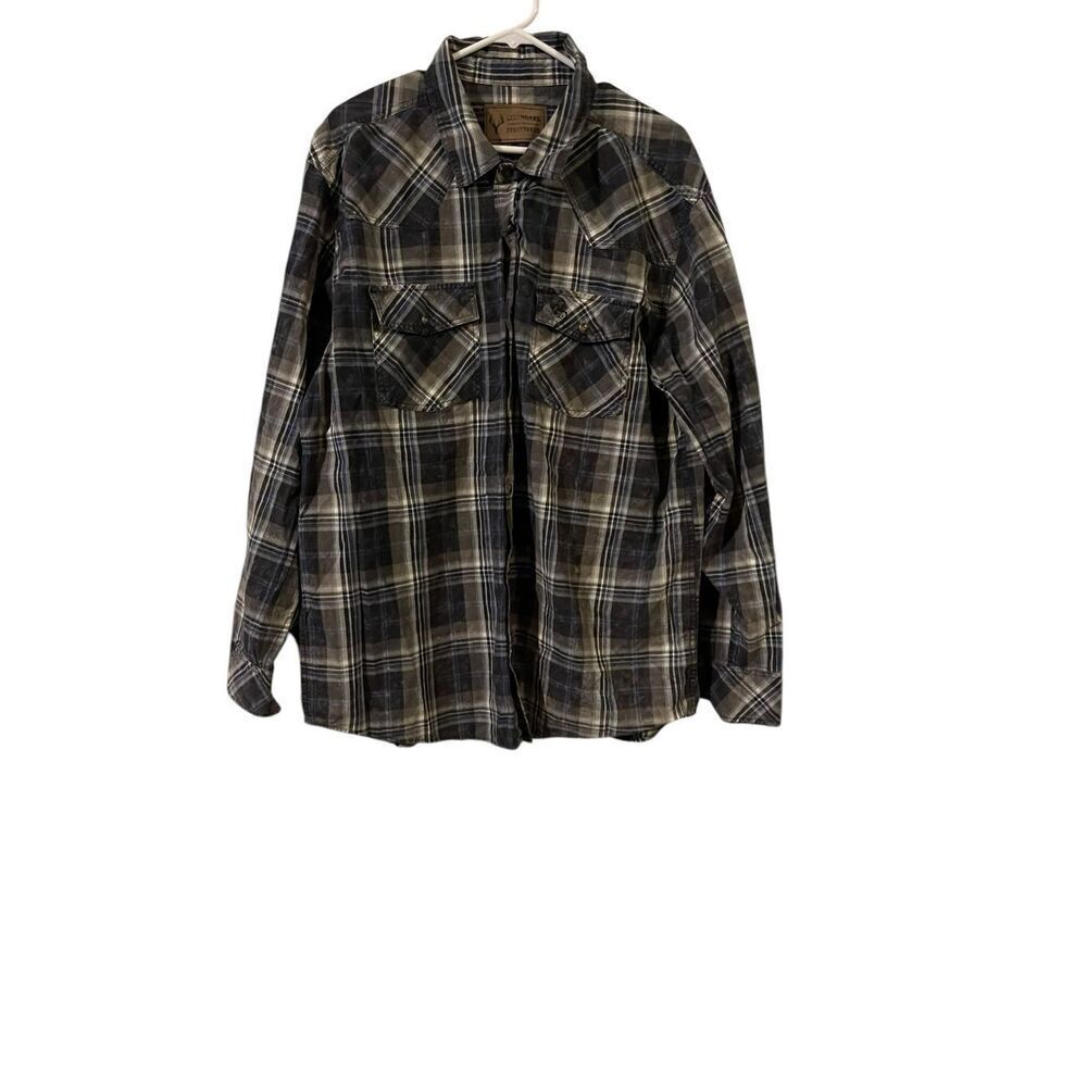 Legendary Stockyards Mens Gray Blue Plaid Pearl Snap Button Up Western Shirt XL